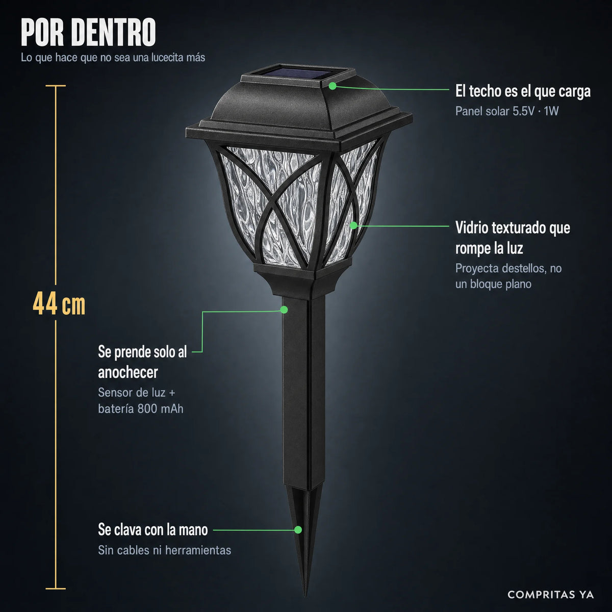 Faroles Solares de Jardín 44cm® — Pack de 4, Luz Automática