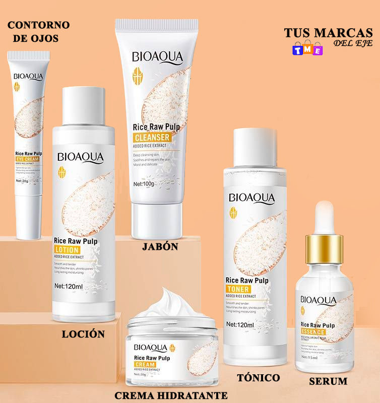 Set Coreano de Arroz Bioaqua: ¡Piel Hasta 3 Tonos Más Clara! 🇰🇷