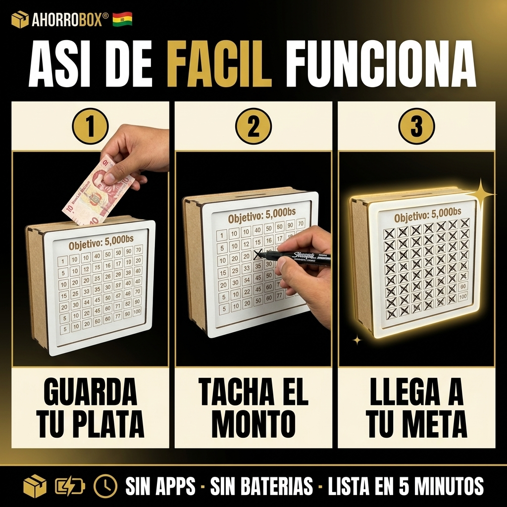 AhorroBox® — Alcancía de Madera con Tabla de Metas | Envío Gratis
