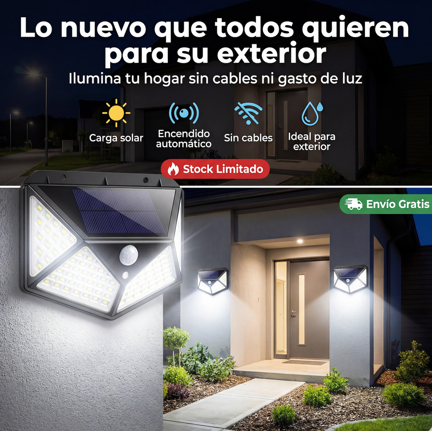Promo 2x1: Lampara Solar 100 LED con Sensor de Movimiento