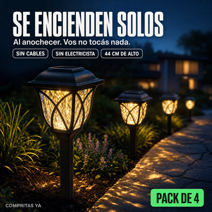 Faroles Solares de Jardín 44cm® — Pack de 4, Luz Automática