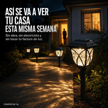 Faroles Solares de Jardín 44cm® — Pack de 4, Luz Automática
