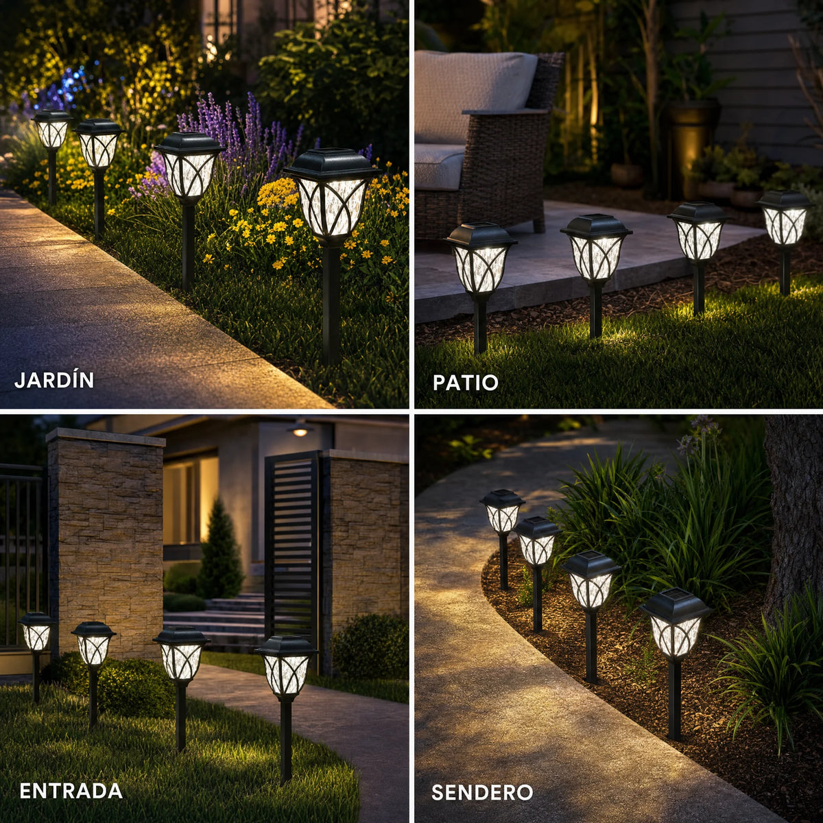 Faroles Solares de Jardín 44cm® — Pack de 4, Luz Automática