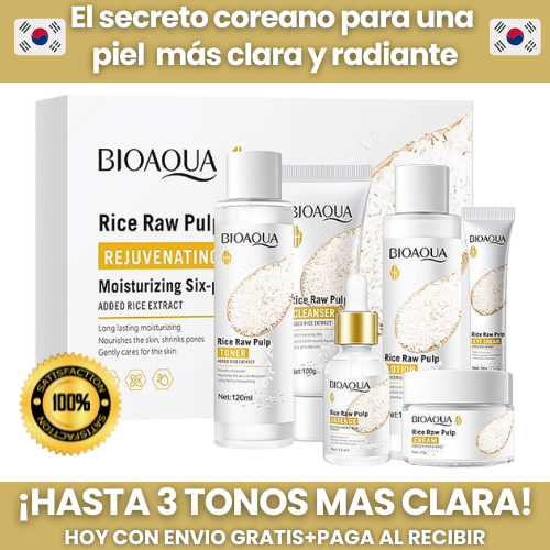 Set Coreano de Arroz Bioaqua: ¡Piel Hasta 3 Tonos Más Clara! 🇰🇷