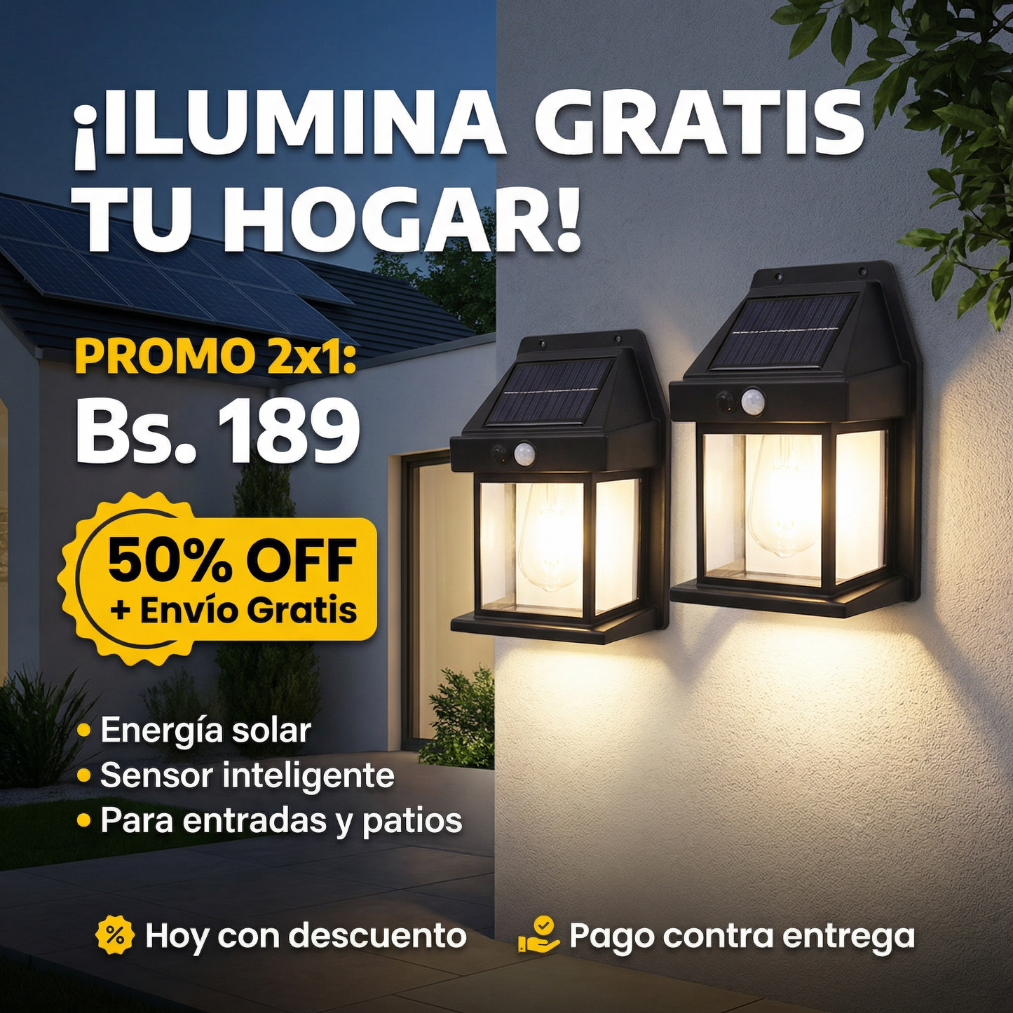 Promo 2x1: Farol Led Solar con Sensor de Movimiento