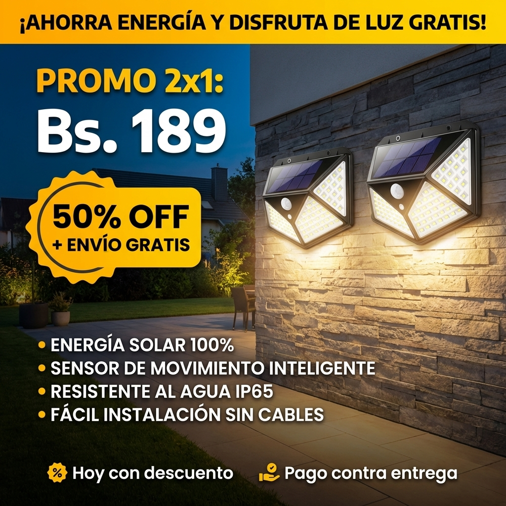 Promo 2x1: Lampara Solar 100 LED con Sensor de Movimiento