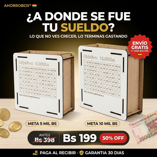 AhorroBox® — Alcancía de Madera con Tabla de Metas | Envío Gratis