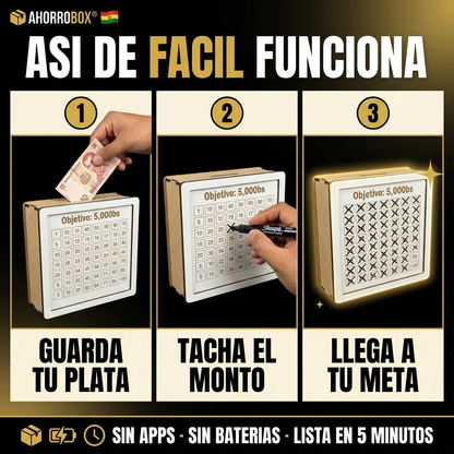 AhorroBox® — Alcancía de Madera con Tabla de Metas | Envío Gratis